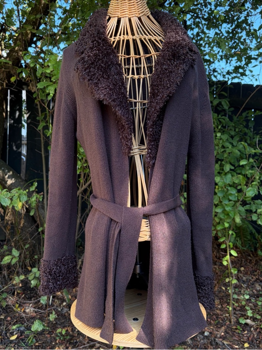 Vintage y2k Brown Fuzzy Boho Cardigan Sweater